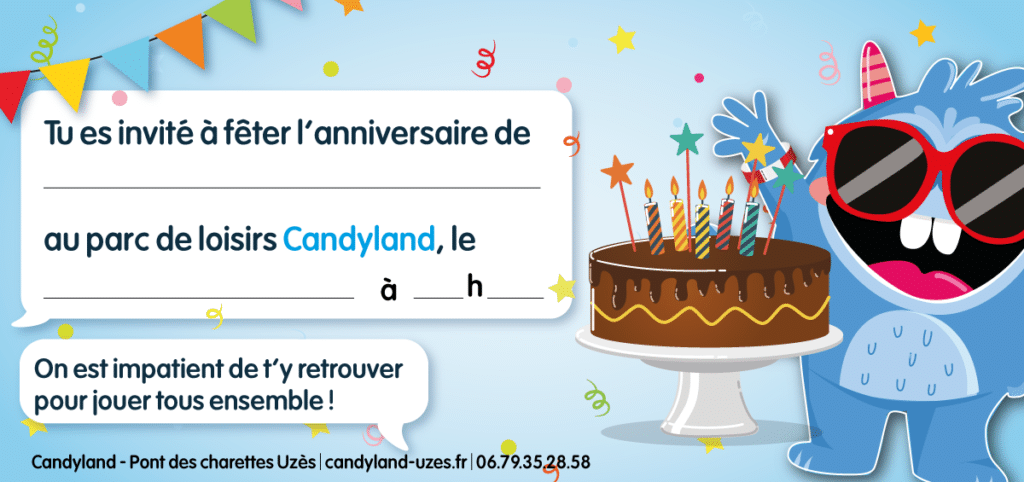 Invitation d'anniversaire à Candyland Uzès